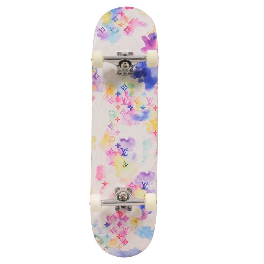 Louis Vuitton Skate Deck Watercolor LV Monogram Logo Skateboard SS21 Display